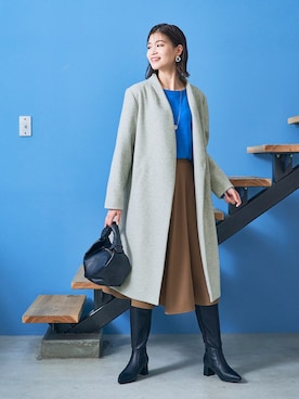 「レギュラー」｜「アイテム（ノーカラーコート）」を使った、nissen Smile Modelsさん（レディース・168cm）の秋コーディネート