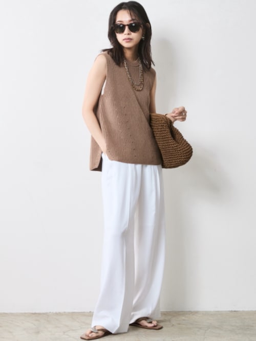 綿麻畦編ニットベスト＜大きいサイズ有＞シックスタイル