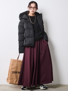 「CHIC STYLE（シックスタイル）のフレアマキシスカート＜大きいサイズ有＞シックスタイル（スカート）」を使った、nissen Smile Modelsさん（レディース・163cm）の秋コーディネート