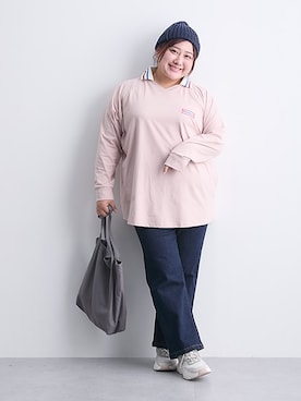 「アイテム（チノパンツ、ブルー系）」を使った、nissen Smile Modelsさん（レディース・155cm）の秋コーディネート