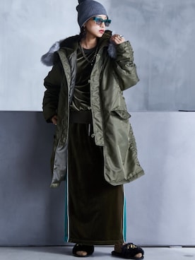 「大きいサイズレディースファッション」｜「アイテム（ブルゾン）」を使った、nissen Smile Modelsさん（レディース・163cm）の秋コーディネート