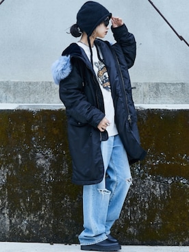 「大きいサイズレディースファッション」｜「アイテム（ブルゾン）」を使った、nissen Smile Modelsさん（レディース・163cm）の秋コーディネート