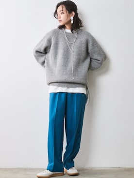 「大きいサイズレディースファッション」｜「アイテム（スラックス）」を使った、nissen Smile Modelsさん（レディース・163cm）の秋コーディネート