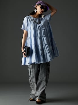 「GEVS.（ジェイヴィス）のアイテム（デニムパンツ）」を使った、nissen Smile Modelsさん（レディース・163cm）の春コーディネート