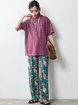 「CHIC STYLE（シックスタイル）の＜大きいサイズ＞エスニックプリントリラックスパンツ シックスタイル（その他パンツ）」を使った、nissen Smile Modelsさん（レディース・163cm）の夏コーディネート