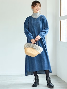 「nissen（ニッセン）の【ゆったり幅広】カジュアルレースアップショートブーツ（低反発中敷）（選べるワイズ）（ブーツ）」を使った、nissen Smile Modelsさん（レディース・170cm）の秋コーディネート