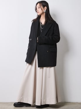 「CHIC STYLE（シックスタイル）のフレアマキシスカート＜大きいサイズ有＞シックスタイル（スカート）」を使った、nissen Smile Modelsさん（レディース・163cm）の秋コーディネート