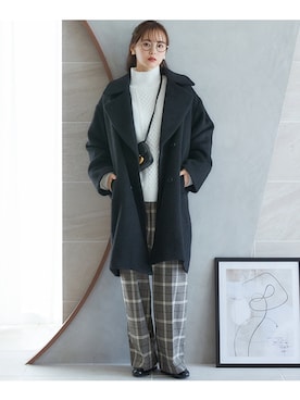 「レギュラー」｜「アイテム（チェスターコート）」を使った、nissen Smile Modelsさん（レディース・166cm）の秋コーディネート