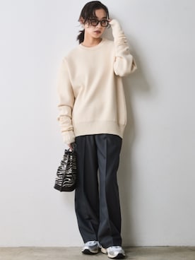 「大きいサイズレディースファッション」｜「アイテム（スラックス）」を使った、nissen Smile Modelsさん（レディース・163cm）の秋コーディネート