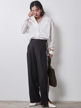 「大きいサイズレディースファッション」｜「アイテム（スラックス）」を使った、nissen Smile Modelsさん（レディース・163cm）の夏コーディネート