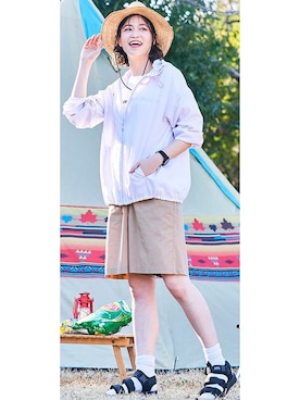 「アイテム（ミリタリージャケット、パープル系）」を使った、nissen Smile Modelsさん（レディース・167cm）の夏コーディネート