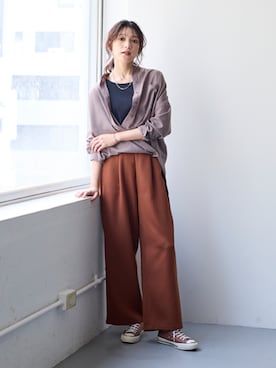「nissen（ニッセン）の大きいサイズ のびるとろみタックワイドパンツ（ゆったりヒップ）（パンツ）」を使った、nissen Smile Modelsさん（レディース・170cm）の秋コーディネート