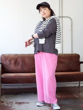 「大きいサイズレディースファッション」｜「アイテム（スウェットパンツ）」を使った、nissen Smile Modelsさん（レディース・158cm）の冬コーディネート