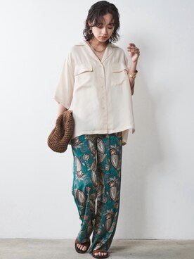 「CHIC STYLE（シックスタイル）の＜大きいサイズ＞エスニックプリントリラックスパンツ シックスタイル（その他パンツ）」を使った、nissen Smile Modelsさん（レディース・163cm）の夏コーディネート