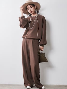 「大きいサイズレディースファッション」｜「アイテム（スラックス）」を使った、nissen Smile Modelsさん（レディース・163cm）の夏コーディネート