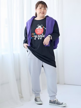 「大きいサイズレディースファッション」｜「アイテム（スウェットパンツ）」を使った、nissen Smile Modelsさん（レディース・158cm）の夏コーディネート