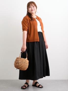 「nissen（ニッセン）の＜大きいサイズ＞ フラワーレースデザイン綿混タンクトップ（Camisole、ホワイト系）」を使った、nissen Smile Modelsさん（レディース・160cm）の夏コーディネート