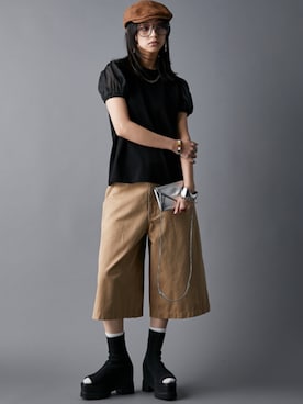 「GEVS.（ジェイヴィス）のアイテム（パンツ）」を使った、nissen Smile Modelsさん（レディース・163cm）の春コーディネート