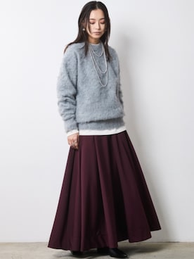 「CHIC STYLE（シックスタイル）のフレアマキシスカート＜大きいサイズ有＞シックスタイル（スカート）」を使った、nissen Smile Modelsさん（レディース・163cm）の秋コーディネート