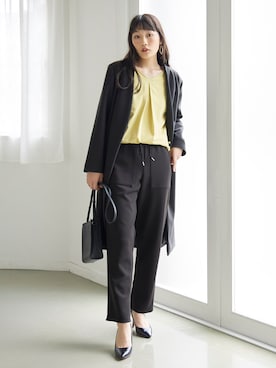 「レギュラー」｜「アイテム（ノーカラーコート）」を使った、nissen Smile Modelsさん（レディース・167cm）の秋コーディネート