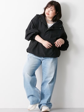 「大きいサイズレディースファッション」｜「アイテム（ジャケット/アウター）」を使った、nissen Smile Modelsさん（レディース・158cm）の冬コーディネート