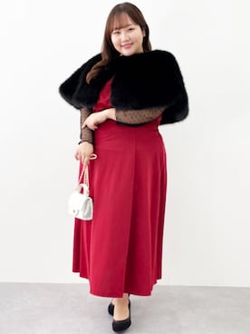 「大きいサイズレディースファッション」｜「アイテム（ポンチョ）」を使った、nissen Smile Modelsさん（レディース・158cm）の冬コーディネート