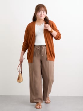 「nissen（ニッセン）の＜大きいサイズ＞ フラワーレースデザイン綿混タンクトップ（Camisole、ホワイト系）」を使った、nissen Smile Modelsさん（レディース・160cm）の夏コーディネート