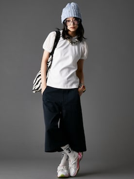「GEVS.（ジェイヴィス）のアイテム（パンツ）」を使った、nissen Smile Modelsさん（レディース・163cm）の春コーディネート