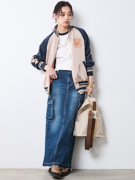 「アイテム（スカジャン）」を使った、nissen Smile Modelsさん（レディース・163cm）の夏コーディネート