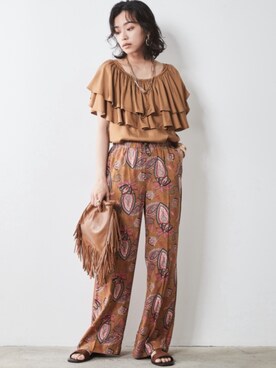 「CHIC STYLE（シックスタイル）の＜大きいサイズ＞エスニックプリントリラックスパンツ シックスタイル（その他パンツ）」を使った、nissen Smile Modelsさん（レディース・163cm）の夏コーディネート