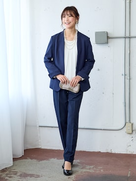 「大きいサイズレディースファッション」｜「アイテム（ノーカラージャケット）」を使った、nissen Smile Modelsさん（レディース・170cm）の冬コーディネート