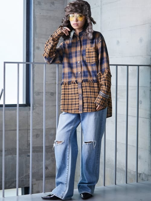 切替チェックチュニックシャツ＜大きいサイズ有＞GEVS