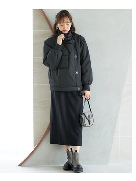 「大きいサイズレディースファッション」｜「アイテム（ミリタリージャケット）」を使った、nissen Smile Modelsさん（レディース・166cm）の秋コーディネート