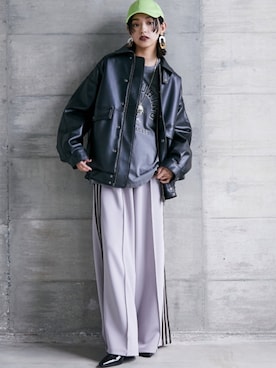 「大きいサイズレディースファッション」｜「アイテム（ブルゾン）」を使った、nissen Smile Modelsさん（レディース・163cm）の夏コーディネート
