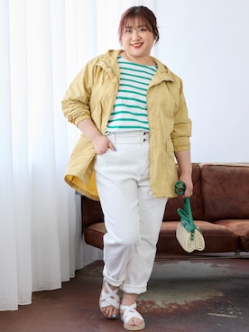 「アイテム（ミリタリージャケット、イエロー系）」を使った、nissen Smile Modelsさん（レディース・155cm）の春コーディネート