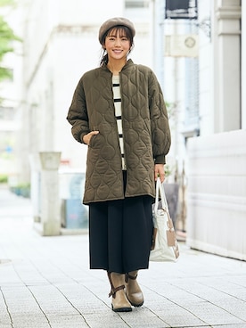 「レギュラー」｜「アイテム（ノーカラーコート）」を使った、nissen Smile Modelsさん（レディース・169cm）の秋コーディネート