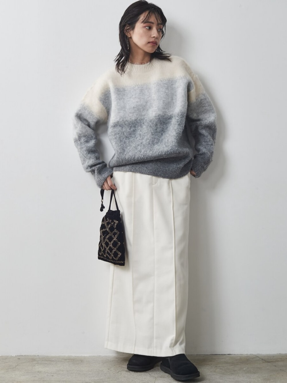 「大きいサイズレディースファッション、モデル、レギュラー、CHIC STYLE」｜「CHIC STYLEの大きいサイズ グラデーションニットプルオーバー シックスタイル（ニット/セーター、ブラウン系）」を使った、nissen Smile Modelsさん（レディース・163cm）の秋コーディネートの1枚目の写真