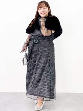 「大きいサイズレディースファッション」｜「アイテム（ポンチョ）」を使った、nissen Smile Modelsさん（レディース・158cm）の冬コーディネート
