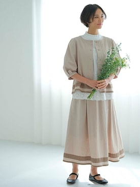 「アラフォーコーデ」｜「アイテム（ノーカラージャケット）」を使った、nissen Smile Modelsさん（レディース・165cm）の冬コーディネート