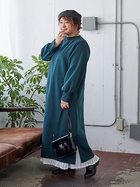 「nissen（ニッセン）の【ゆったり幅広】カジュアルレースアップショートブーツ（低反発中敷）（選べるワイズ）（ブーツ）」を使った、nissen Smile Modelsさん（レディース・155cm）の秋コーディネート