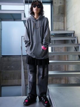 「GEVS.（ジェイヴィス）のアイテム（パーカー）」を使った、nissen Smile Modelsさん（レディース・163cm）の夏コーディネート
