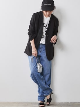 「大きいサイズレディースファッション」｜「アイテム（ノーカラージャケット）」を使った、nissen Smile Modelsさん（レディース・163cm）の春コーディネート