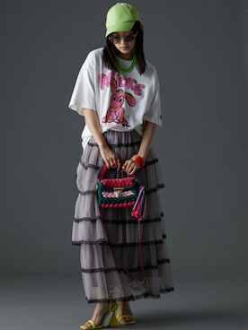 「GEVS.（ジェイヴィス）のアイテム（スカート）」を使った、nissen Smile Modelsさん（レディース・163cm）の夏コーディネート