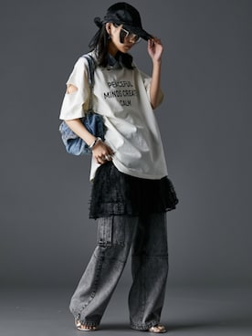 「GEVS.（ジェイヴィス）のアイテム（パンツ）」を使った、nissen Smile Modelsさん（レディース・163cm）の春コーディネート