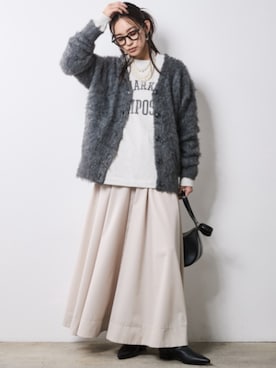 「CHIC STYLE（シックスタイル）のフレアマキシスカート＜大きいサイズ有＞シックスタイル（スカート）」を使った、nissen Smile Modelsさん（レディース・163cm）の秋コーディネート