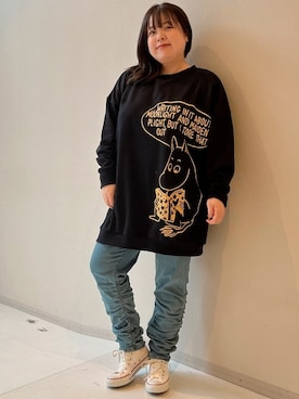 「大きいサイズレディースファッション」｜「アイテム（スウェット）」を使った、nissen Smile Modelsさん（レディース・158cm）の秋コーディネート