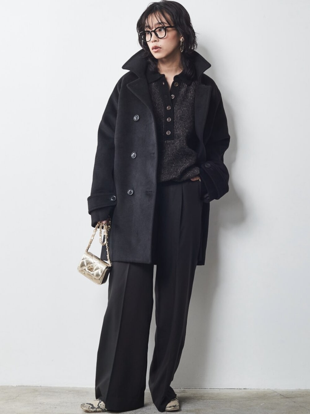 「大きいサイズレディースファッション、モデル、レギュラー、CHIC STYLE」｜「CHIC STYLEの大きいサイズ ストライプポロニットプルオーバー シックスタイル（ニット/セーター、ホワイト系）」を使った、nissen Smile Modelsさん（レディース・163cm）の秋コーディネートの1枚目の写真