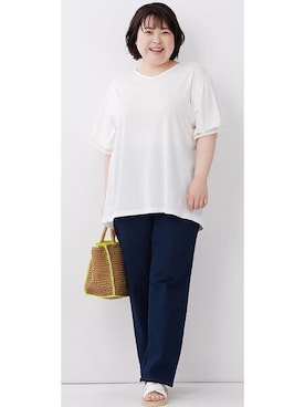 「大きいサイズレディースファッション」｜「アイテム（スウェットパンツ）」を使った、nissen Smile Modelsさん（レディース・158cm）の夏コーディネート