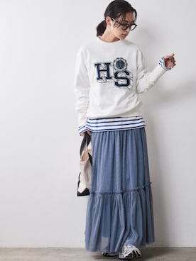 「CHIC STYLE」｜「アイテム（スウェット）」を使った、nissen Smile Modelsさん（レディース・163cm）の夏コーディネート
