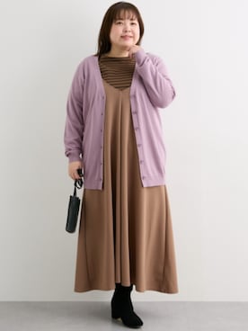 「アイテム（カーディガン/ボレロ、パープル系）」を使った、nissen Smile Modelsさん（レディース・158cm）の冬コーディネート
